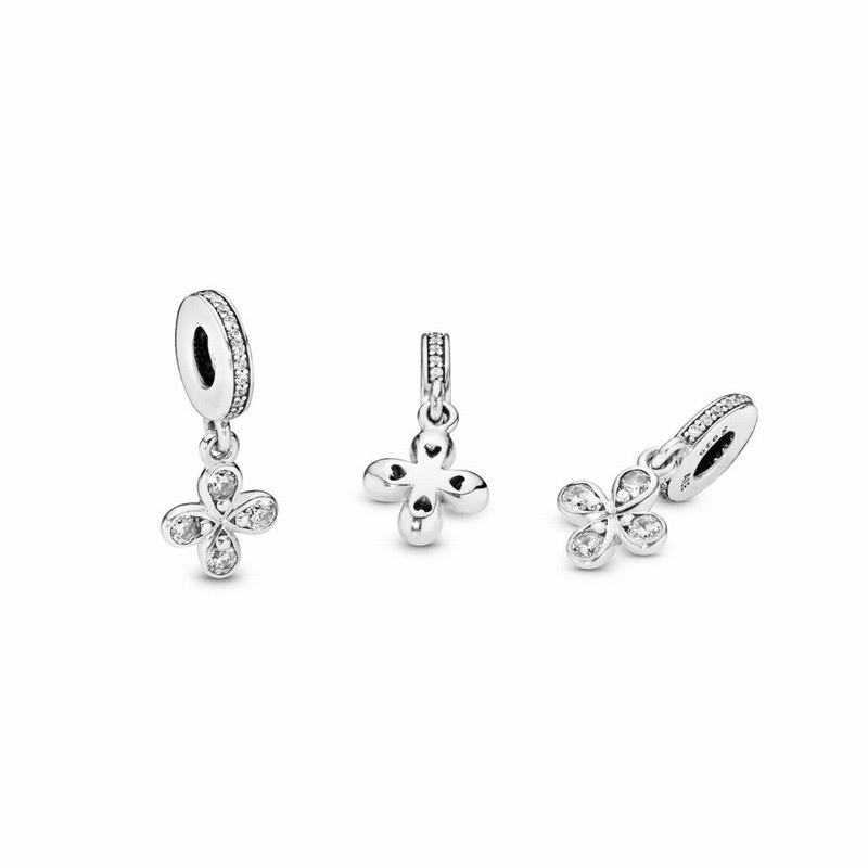 Pandora Four-petal Flower Dangle Charm - Sterling Silver/Cubic Zirconia - Canada | WZ9941OK